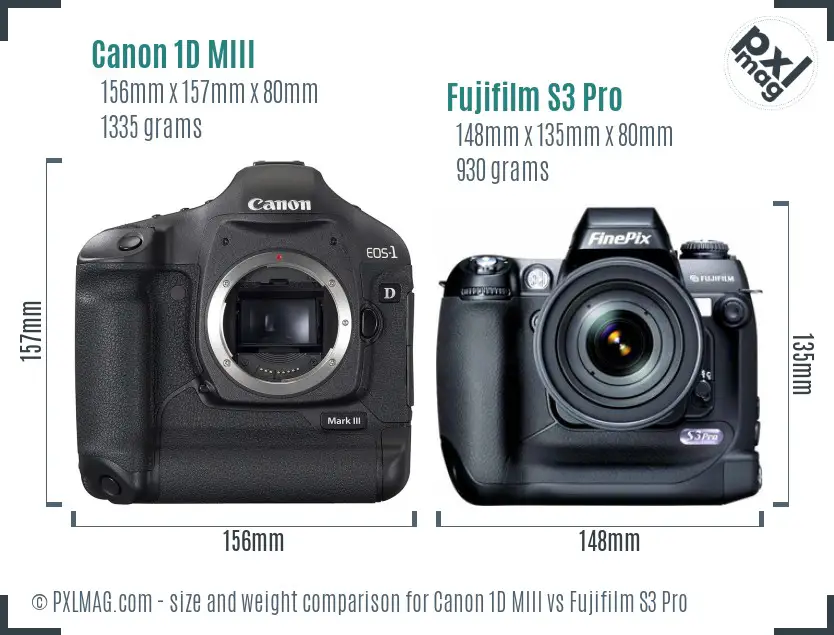 Canon 1D MIII vs Fujifilm S3 Pro size comparison