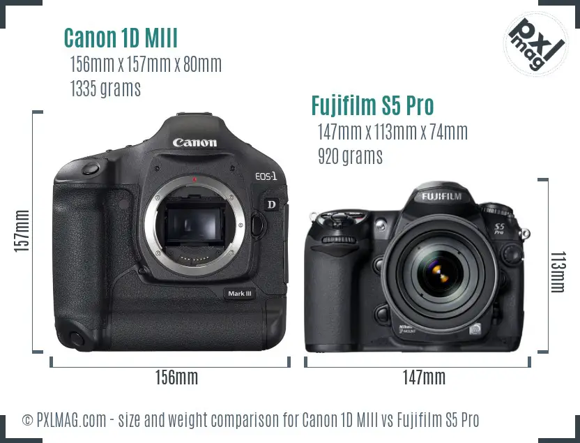 Canon 1D MIII vs Fujifilm S5 Pro size comparison