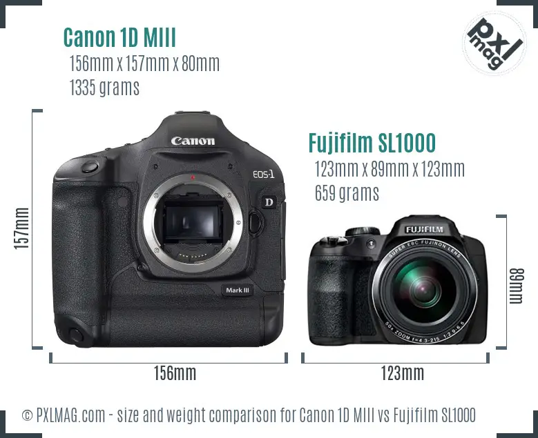 Canon 1D MIII vs Fujifilm SL1000 size comparison