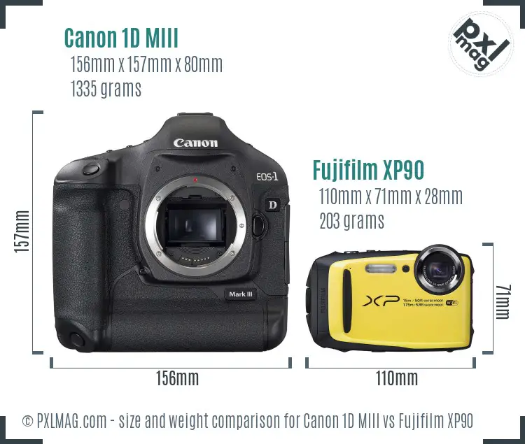 Canon 1D MIII vs Fujifilm XP90 size comparison
