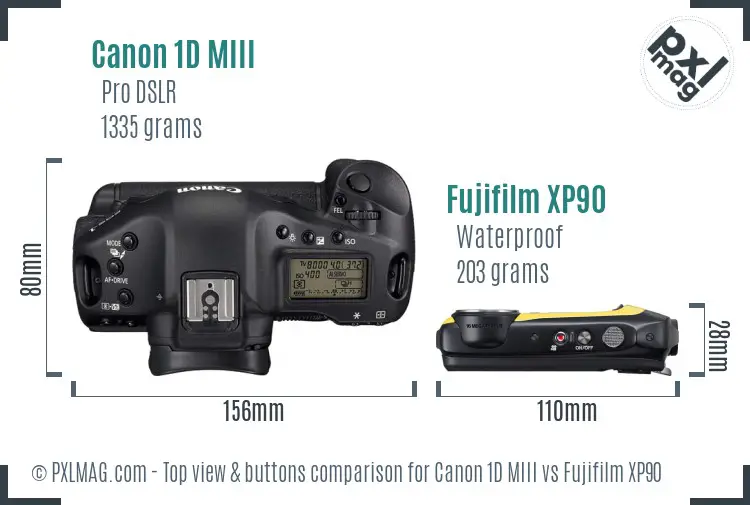 Canon 1D MIII vs Fujifilm XP90 top view buttons comparison