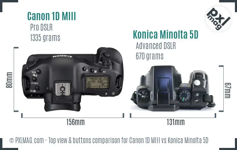 Canon 1D MIII vs Konica Minolta 5D top view buttons comparison Canon 1D MIII vs Konica Minolta 5D top view buttons comparison
