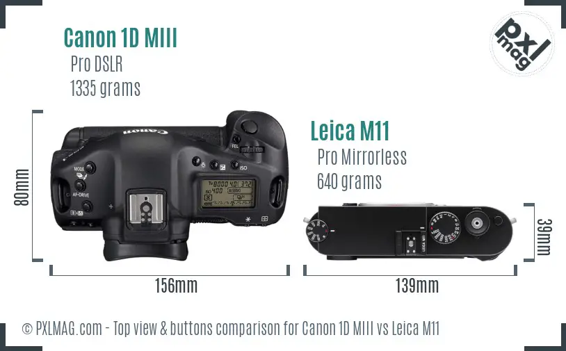 Canon 1D MIII vs Leica M11 top view buttons comparison