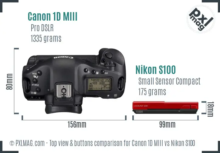 Canon 1D MIII vs Nikon S100 top view buttons comparison