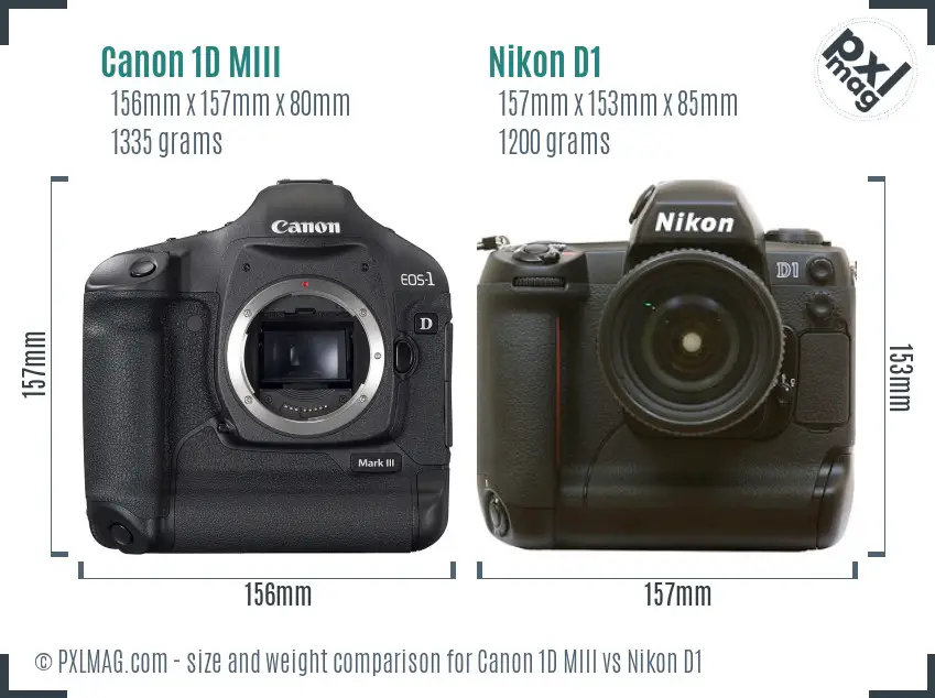 Canon 1D MIII vs Nikon D1 size comparison