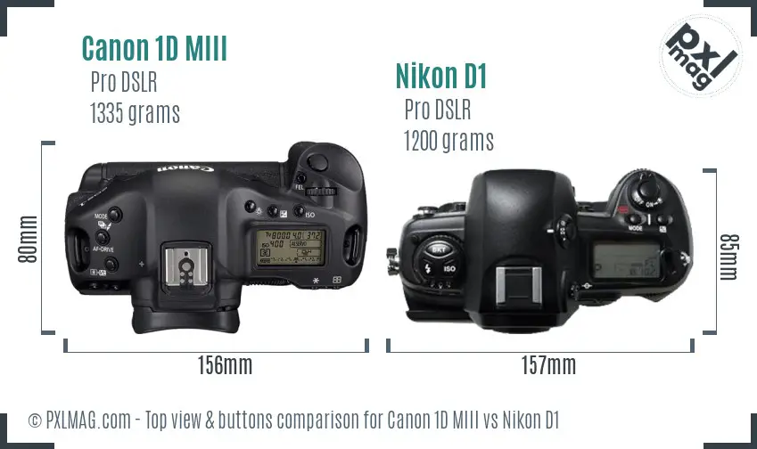 Canon 1D MIII vs Nikon D1 top view buttons comparison
