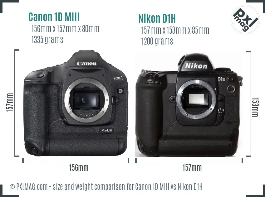 Canon 1D MIII vs Nikon D1H size comparison