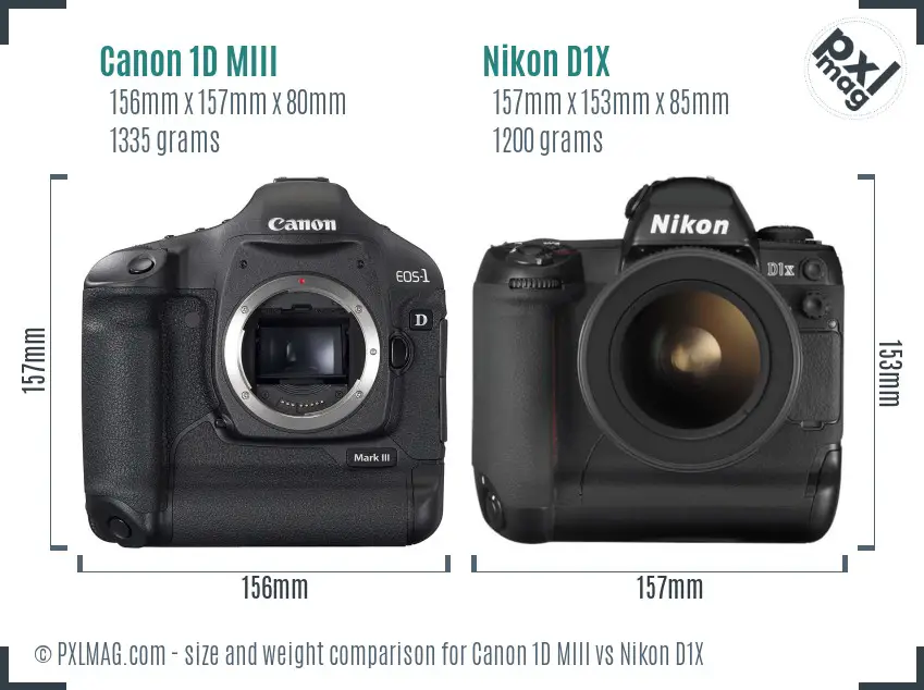 Canon 1D MIII vs Nikon D1X size comparison