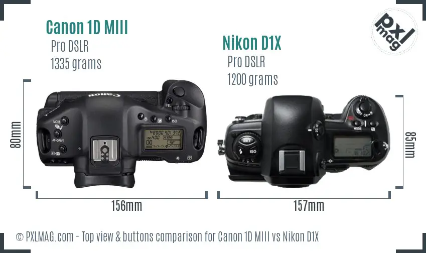 Canon 1D MIII vs Nikon D1X top view buttons comparison