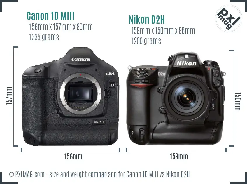 Canon 1D MIII vs Nikon D2H size comparison