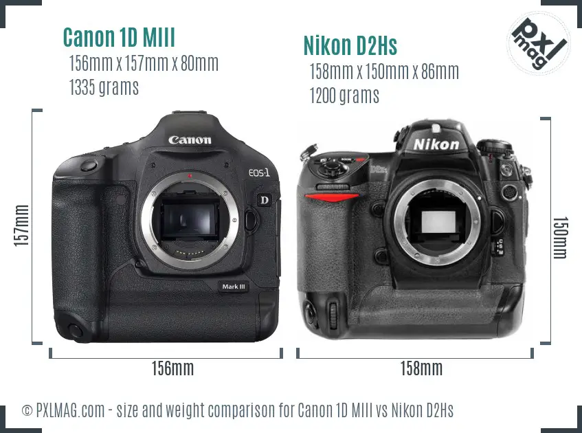 Canon 1D MIII vs Nikon D2Hs size comparison