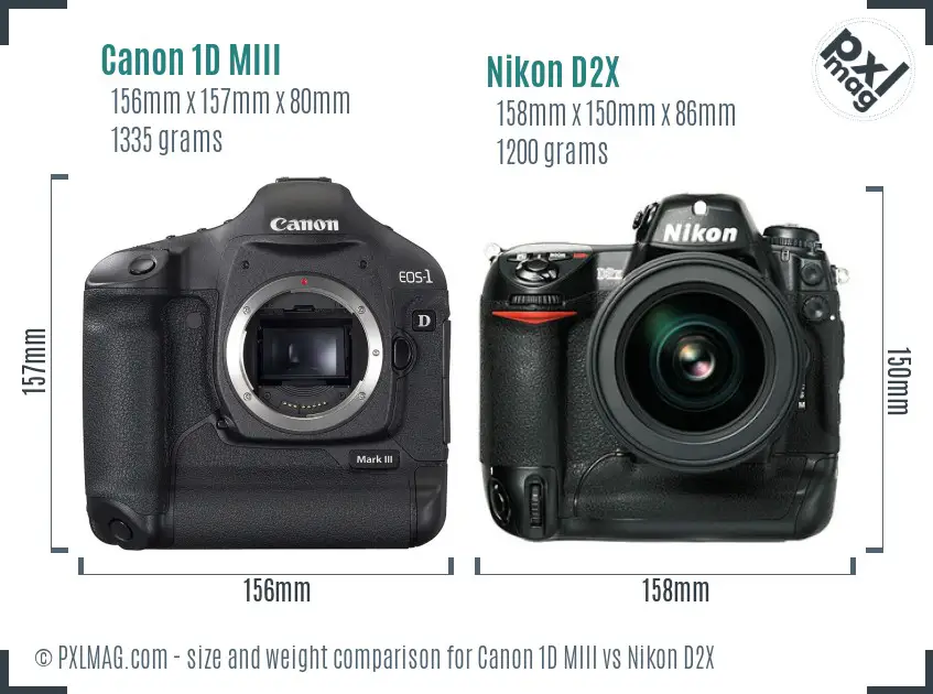 Canon 1D MIII vs Nikon D2X size comparison