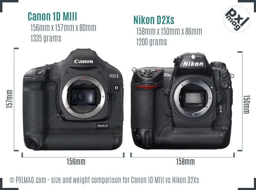 Canon 1D MIII vs Nikon D2Xs size comparison