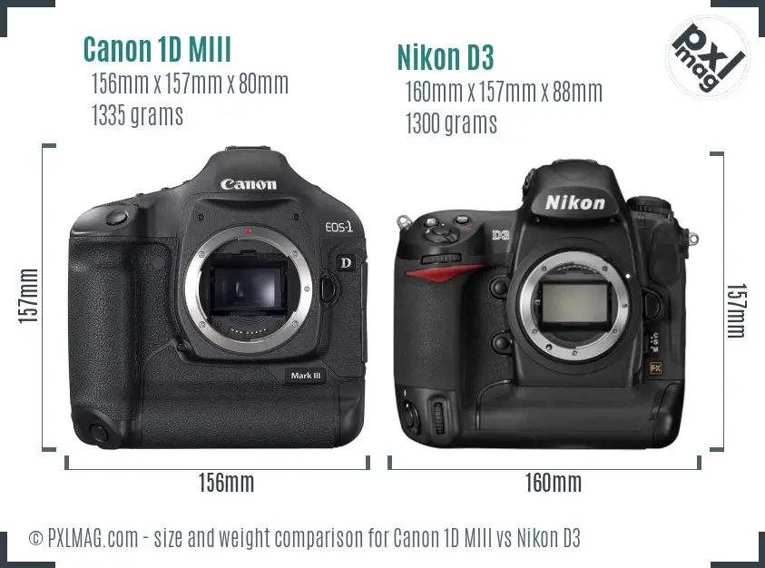 Canon 1D MIII vs Nikon D3 size comparison