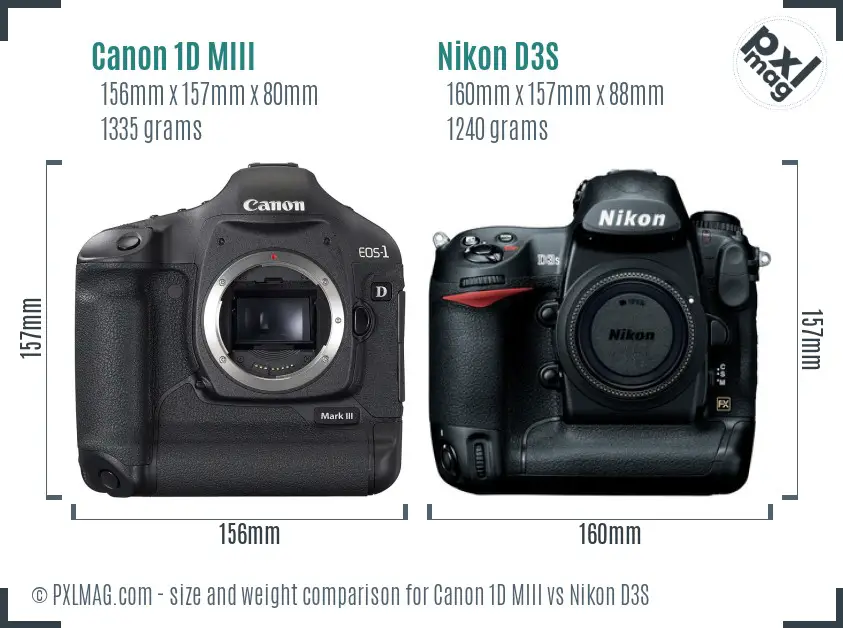 Canon 1D MIII vs Nikon D3S size comparison