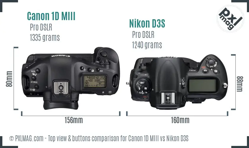 Canon 1D MIII vs Nikon D3S top view buttons comparison