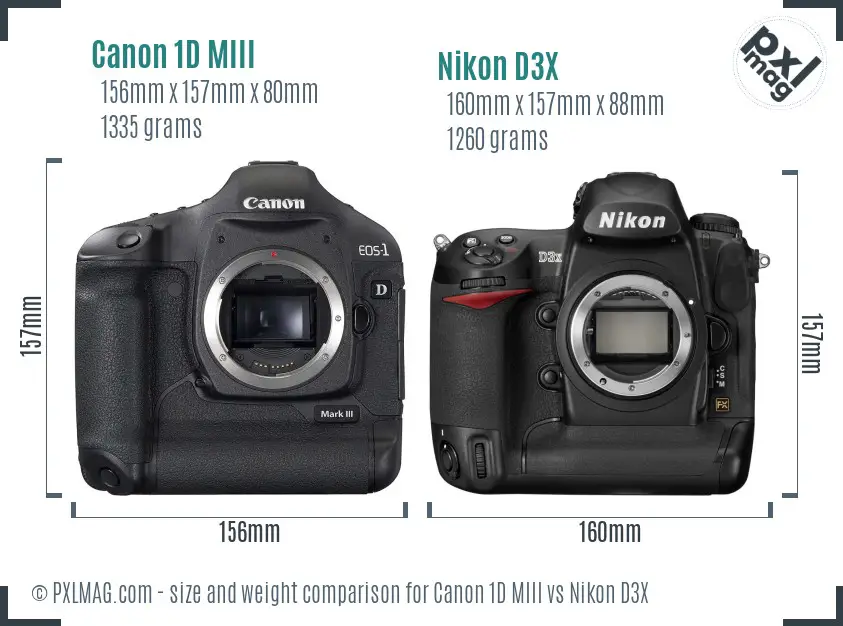 Canon 1D MIII vs Nikon D3X size comparison