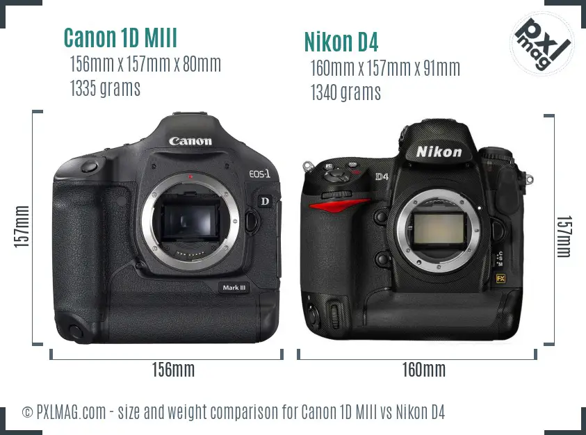 Canon 1D MIII vs Nikon D4 size comparison