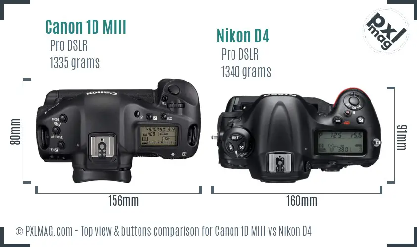 Canon 1D MIII vs Nikon D4 top view buttons comparison