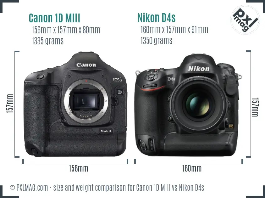 Canon 1D MIII vs Nikon D4s size comparison