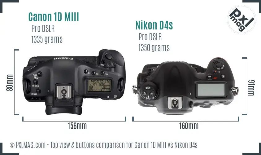 Canon 1D MIII vs Nikon D4s top view buttons comparison