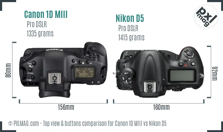 Canon 1D MIII vs Nikon D5 top view buttons comparison