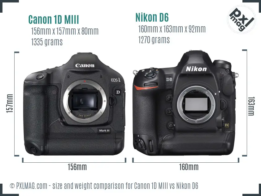 Canon 1D MIII vs Nikon D6 size comparison