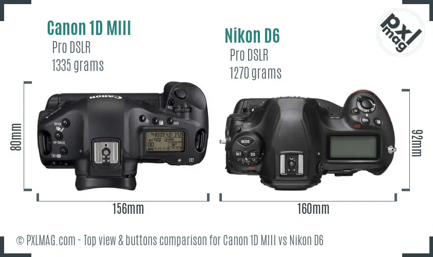 Canon 1D MIII vs Nikon D6 top view buttons comparison
