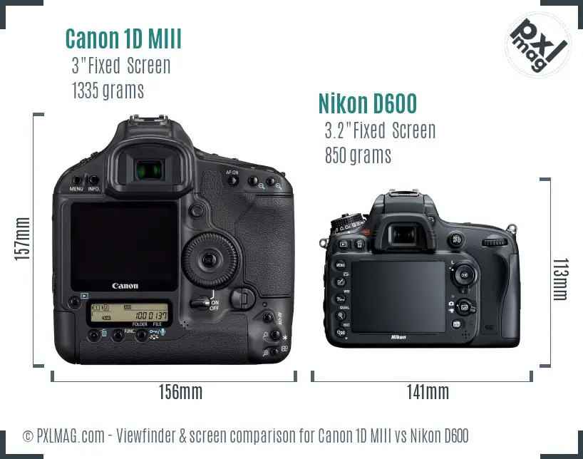 Canon 1D MIII vs Nikon D600 Screen and Viewfinder comparison