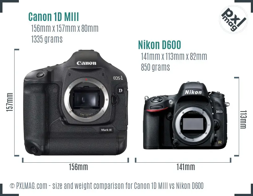Canon 1D MIII vs Nikon D600 size comparison