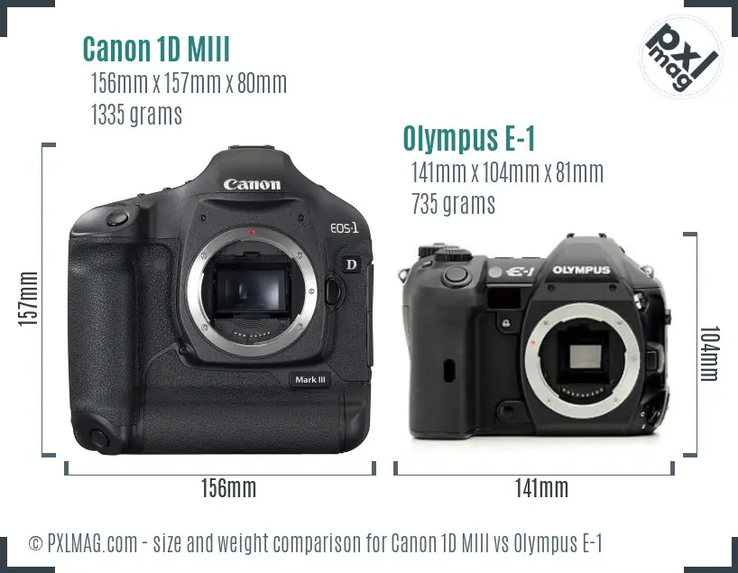 Canon 1D MIII vs Olympus E-1 size comparison