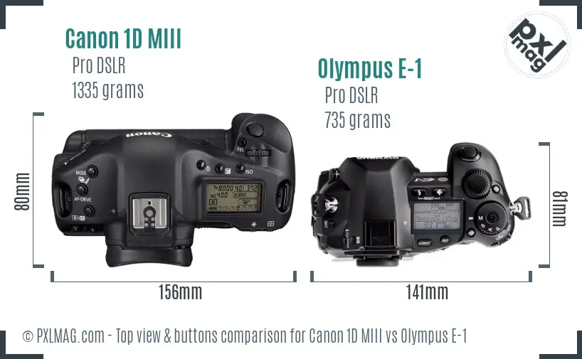 Canon 1D MIII vs Olympus E-1 top view buttons comparison