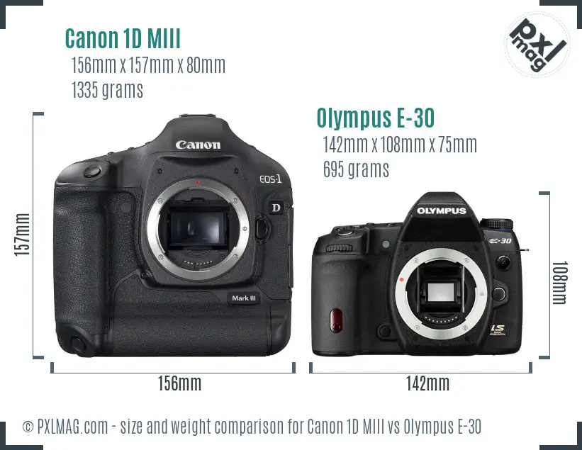 Canon 1D MIII vs Olympus E-30 size comparison