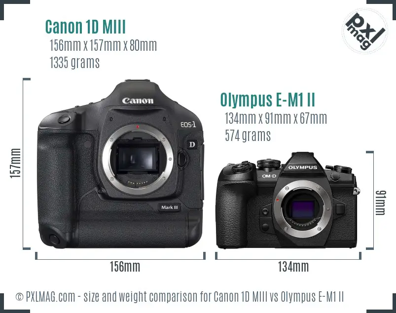 Canon 1D MIII vs Olympus E-M1 II size comparison