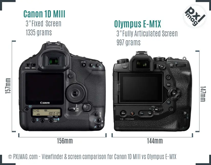 Canon 1D MIII vs Olympus E-M1X Screen and Viewfinder comparison