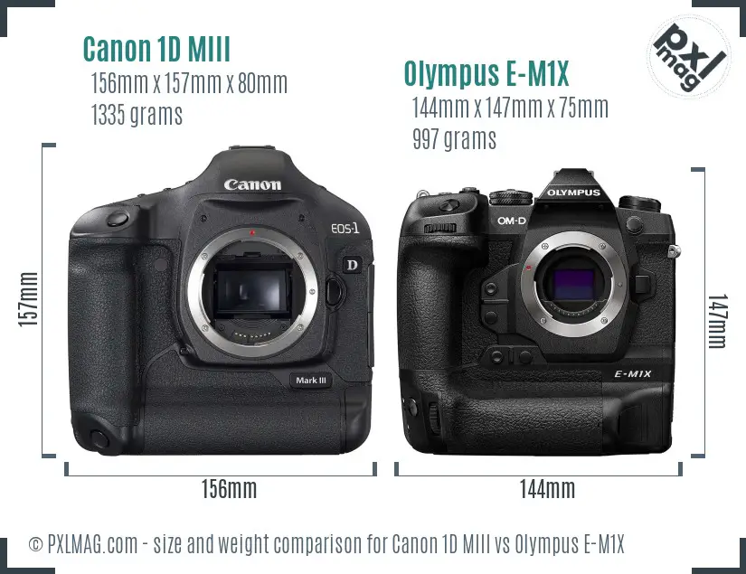 Canon 1D MIII vs Olympus E-M1X size comparison