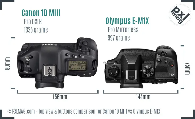 Canon 1D MIII vs Olympus E-M1X top view buttons comparison