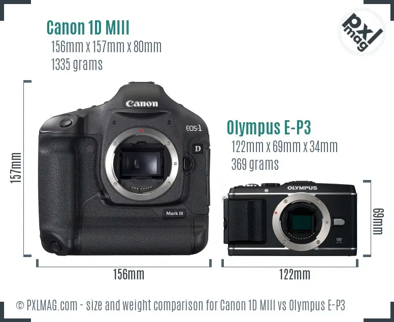 Canon 1D MIII vs Olympus E-P3 size comparison