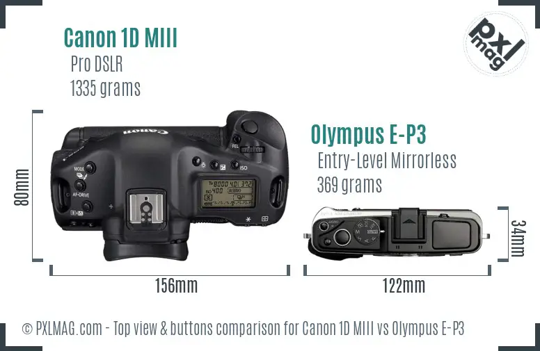 Canon 1D MIII vs Olympus E-P3 top view buttons comparison
