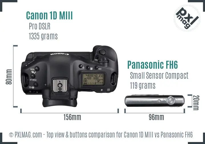 Canon 1D MIII vs Panasonic FH6 top view buttons comparison