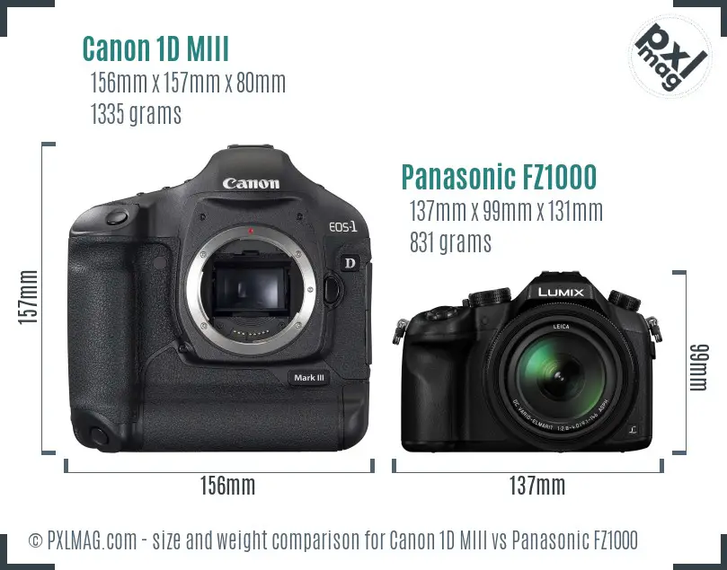 Canon 1D MIII vs Panasonic FZ1000 size comparison