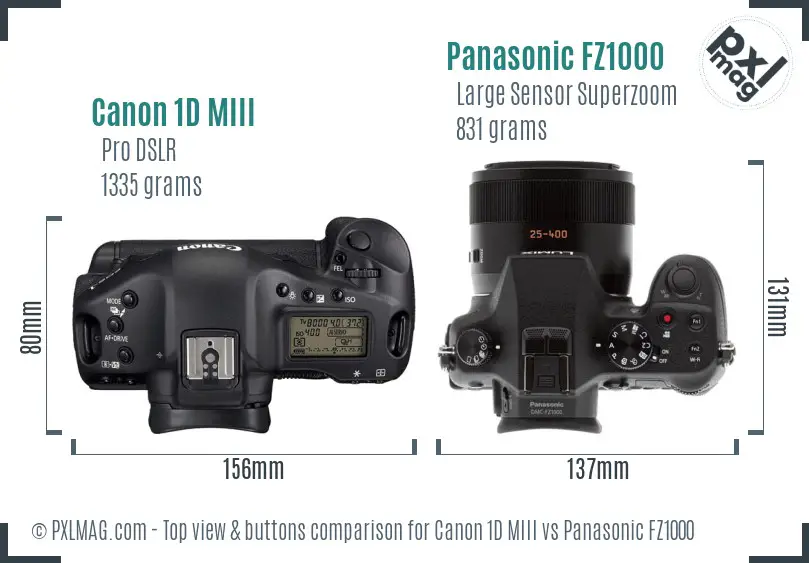 Canon 1D MIII vs Panasonic FZ1000 top view buttons comparison