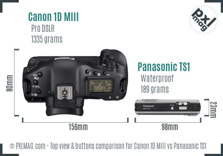 Canon 1D MIII vs Panasonic TS1 top view buttons comparison