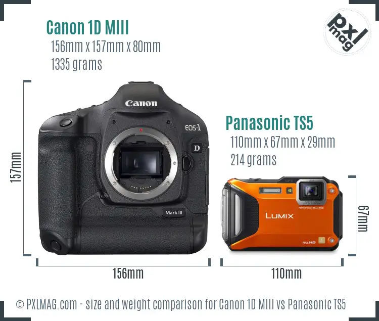 Canon 1D MIII vs Panasonic TS5 size comparison