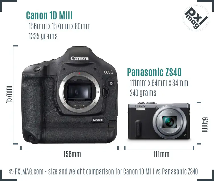 Canon 1D MIII vs Panasonic ZS40 size comparison