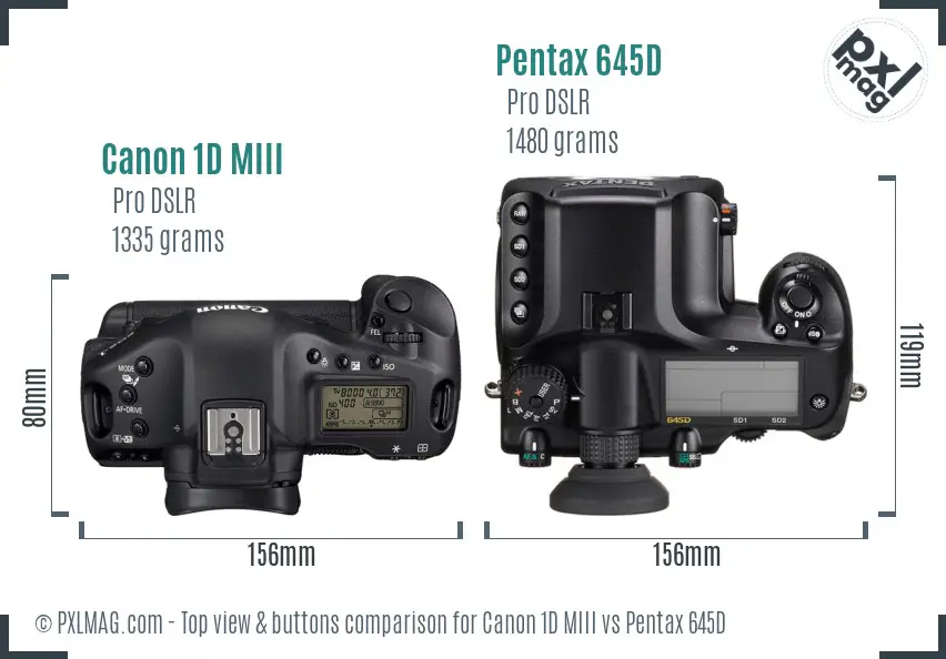 Canon 1D MIII vs Pentax 645D top view buttons comparison