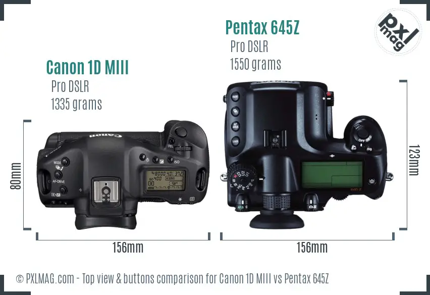 Canon 1D MIII vs Pentax 645Z top view buttons comparison