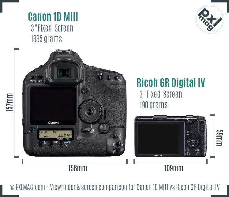 Canon 1D MIII vs Ricoh GR Digital IV Screen and Viewfinder comparison