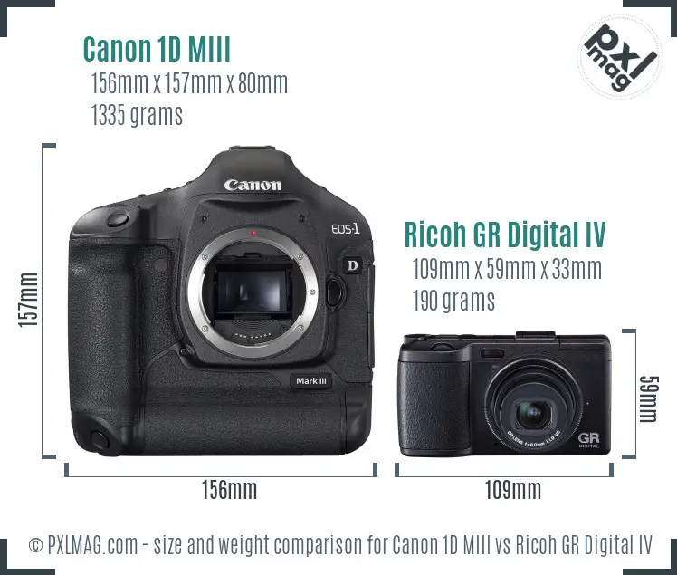 Canon 1D MIII vs Ricoh GR Digital IV size comparison