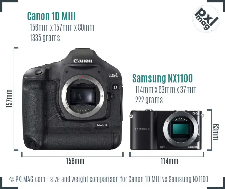 Canon 1D MIII vs Samsung NX1100 size comparison